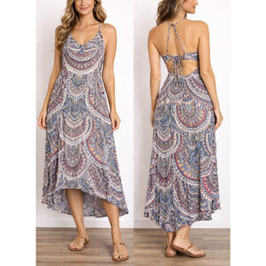 Billabong Maxi Dress Womens Small Boho Halter Mandala Print Beach Festival Sundr